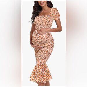 Floral Maternity Off Shoulder Bodycon Dress